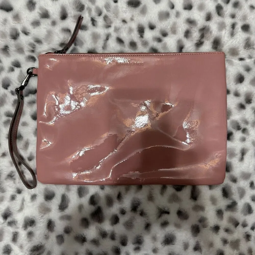 Banana Republic blush pink patent leather oversized clutch 12x8.5”